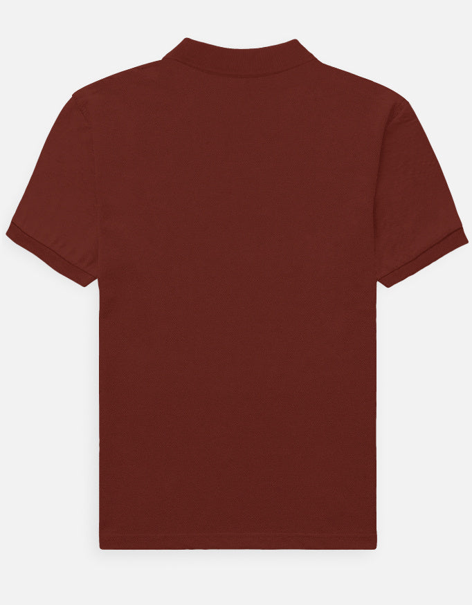 Male Regular brick red yellow Polo Tshirt with Dumkee Logo in Embroidery back view