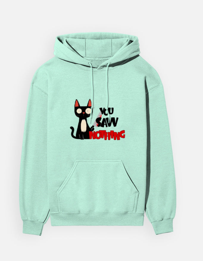 Person wearing a Dumkee  light blue hoodie with a graphic design