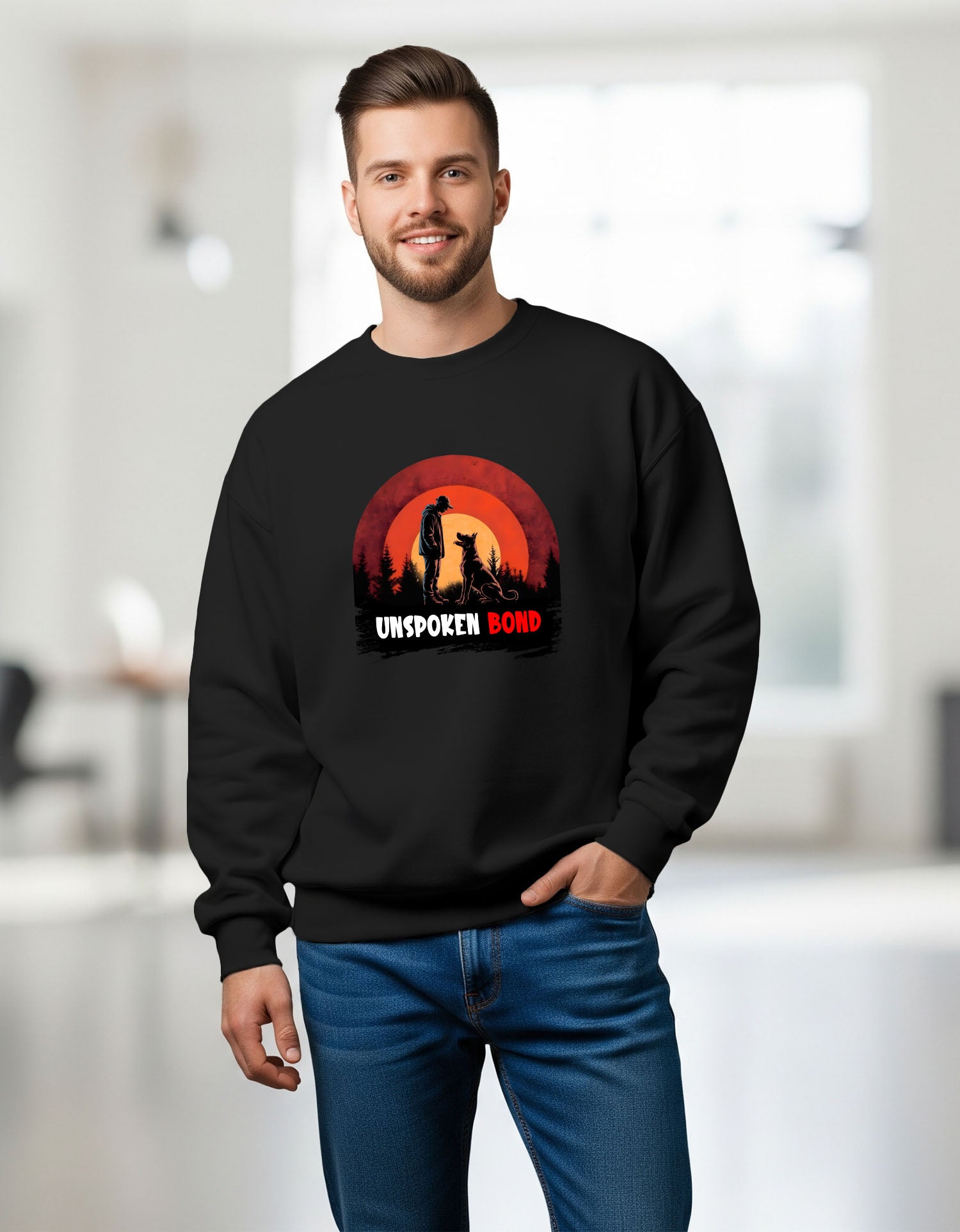Man wearing a Dumkee black oversize sweatshirt with a graphic design and text.