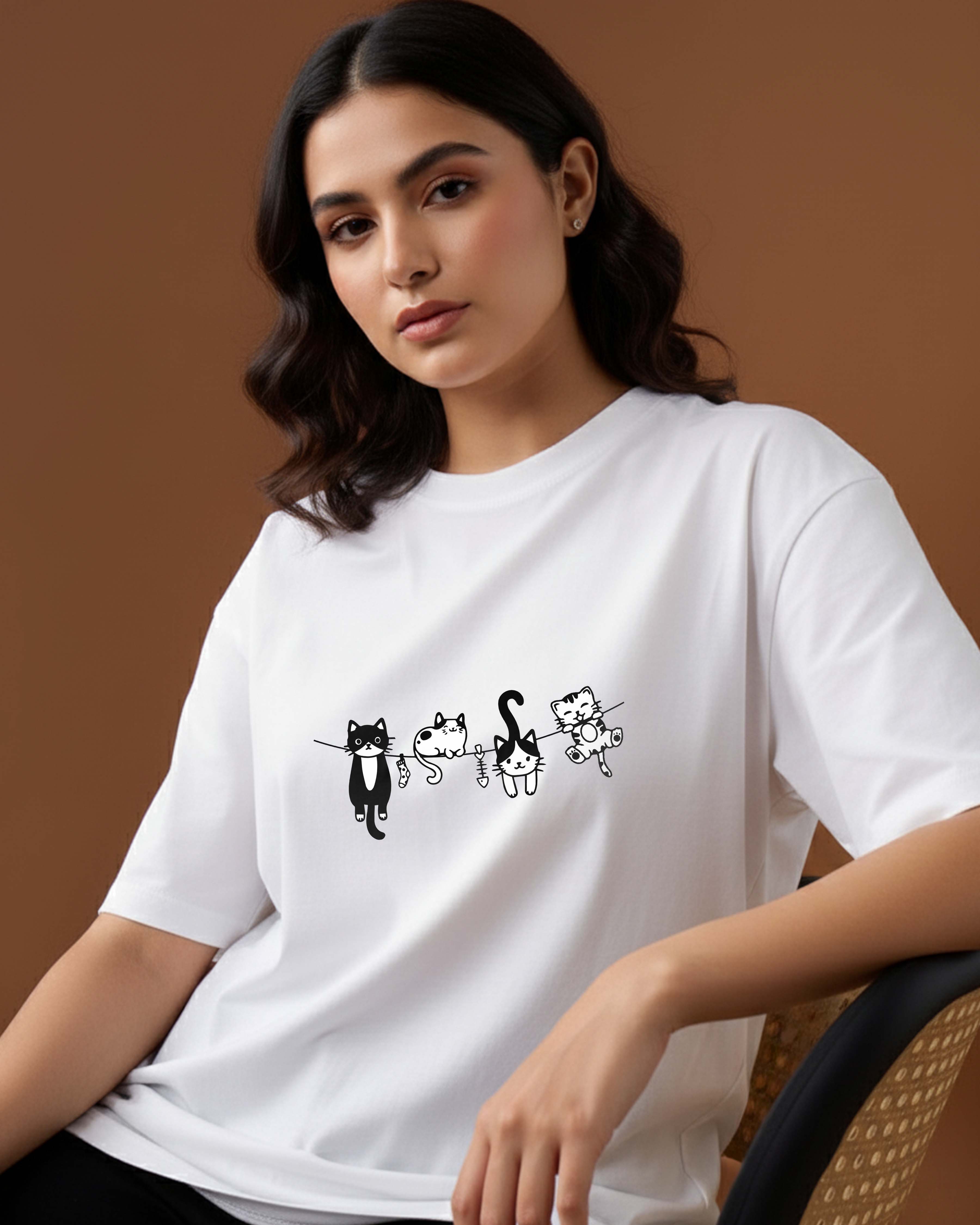 Women Hanging Cats Premium T-Shirt | Oversize Fit